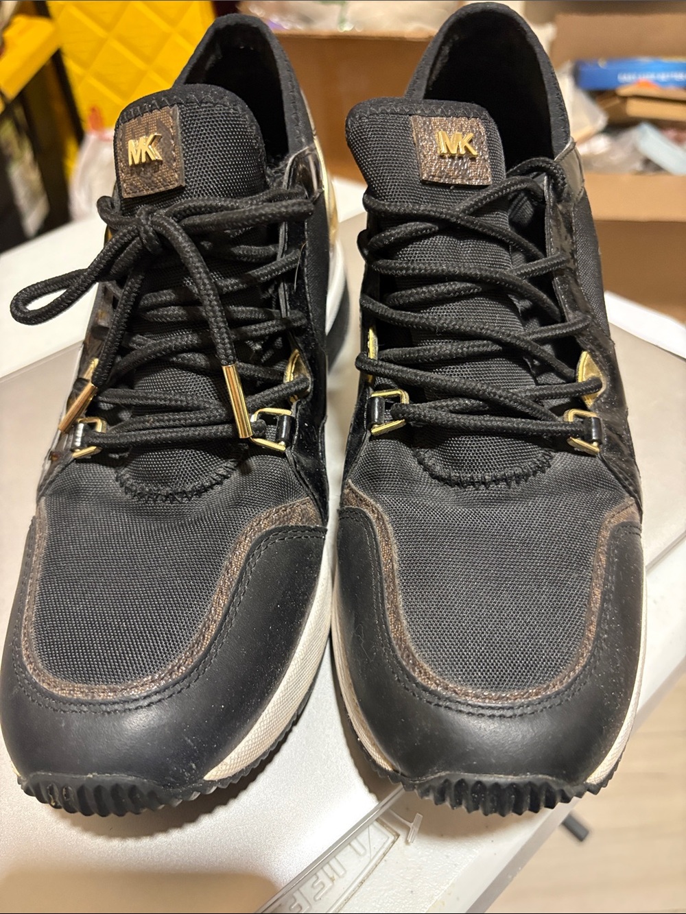 Michael Kors Black and Brown Men’s Lace-Up Sneakers with Gold Trim